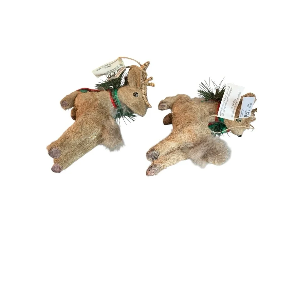 2 Pier 1 One Natural Wilderness Deer Christmas Holiday Hanging Ornaments 5.5x5in
